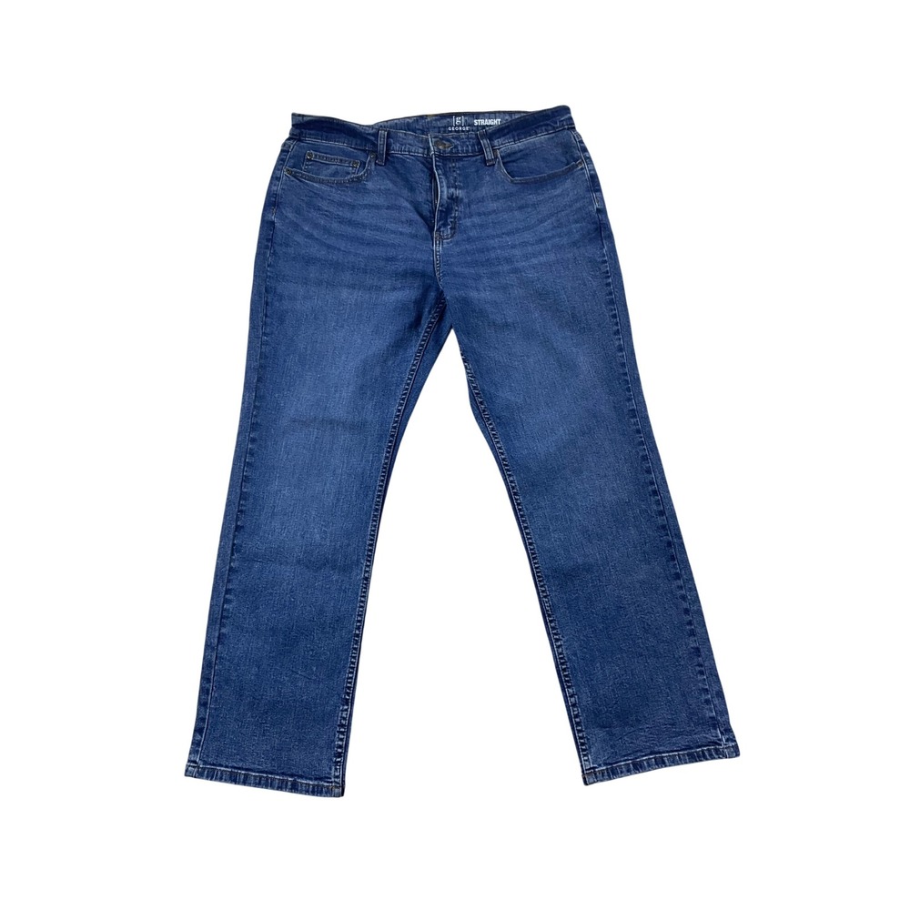 George Mens Straight Fit Jeans Blue Medium Wash Denim36x30 Stretch GE45100142622